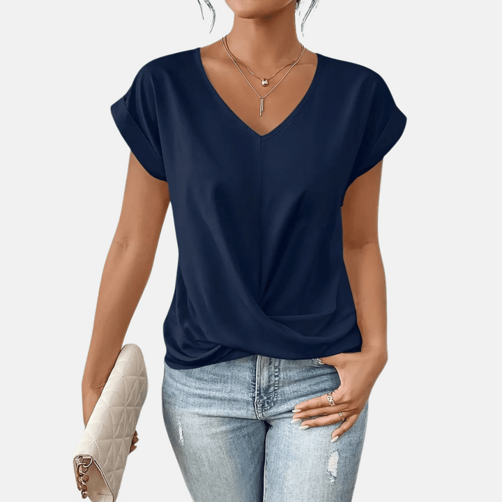 Blusa de mujer con escote en V y dobladillo drapeado