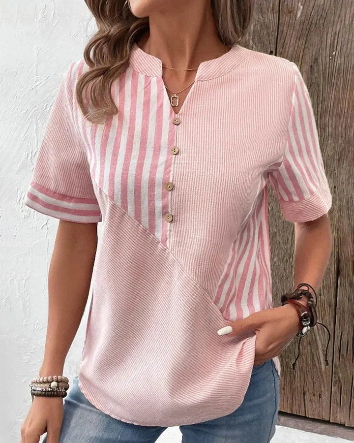 Light striped blouse for women with mandarin collar