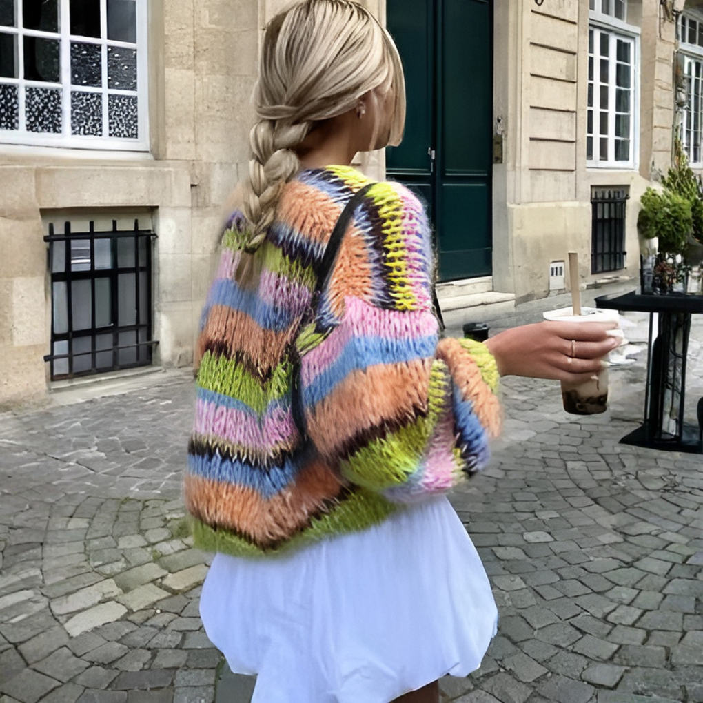 Open-front striped sweater for women