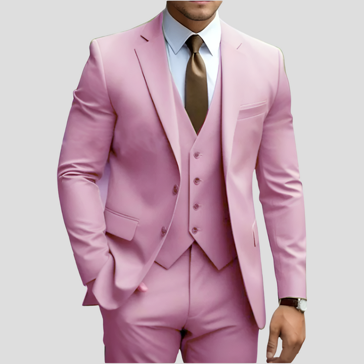 Elegant men's suit, 3 pieces, beige, slim fit