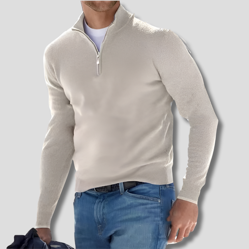 Suéter de hombre de punto de algodón con cuello con cremallera