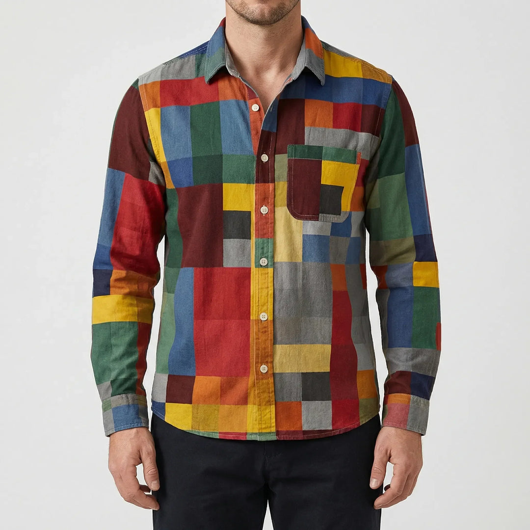 Blockvex - Camicia a maniche lunghe con bottoni e blocchi di colore audaci