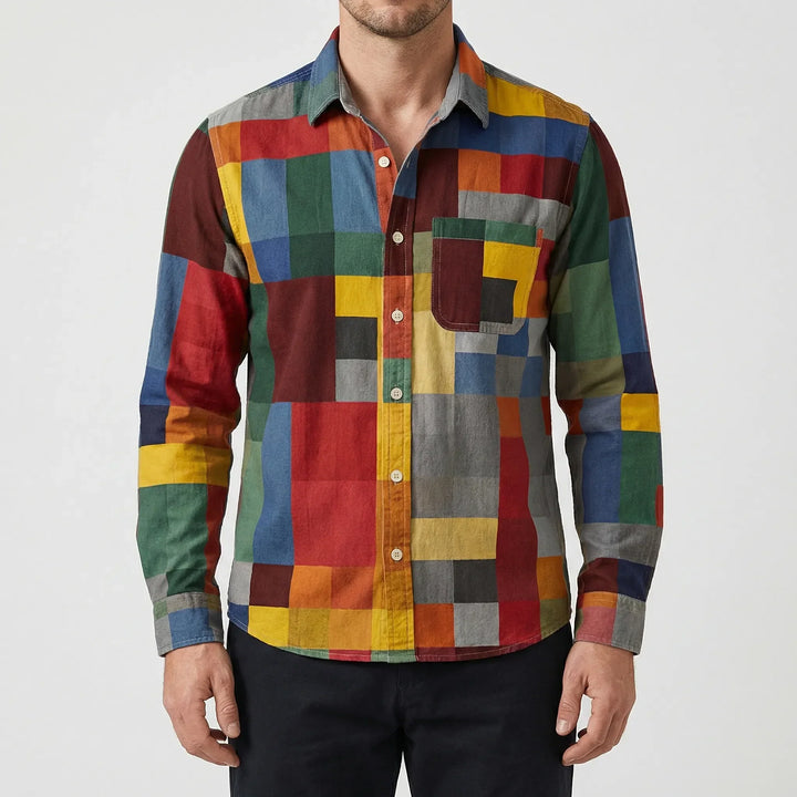 Blockvex - Camicia a maniche lunghe con bottoni e blocchi di colore audaci