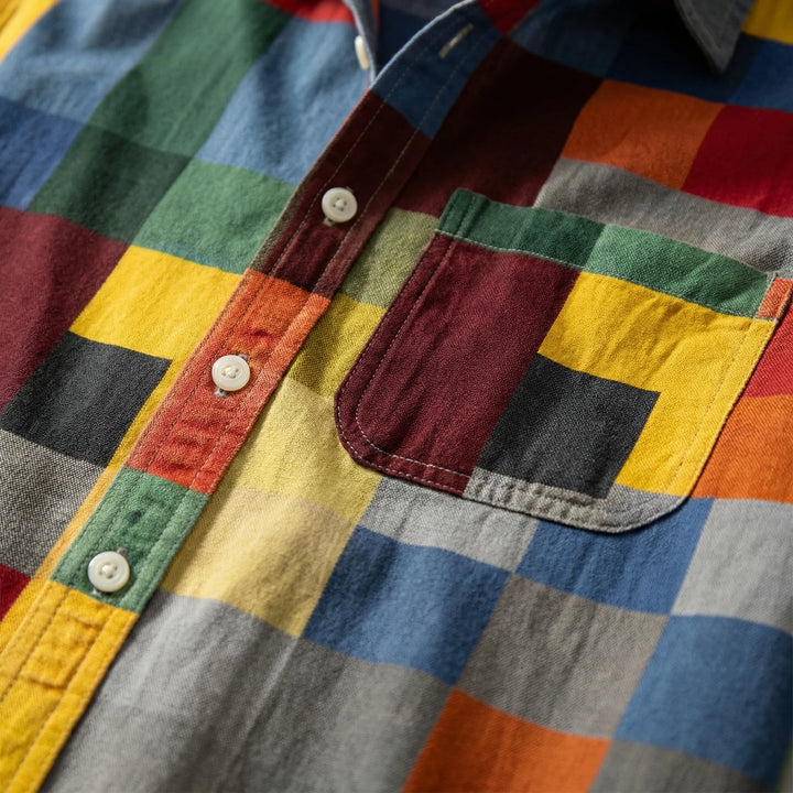 Blockvex - Camicia a maniche lunghe con bottoni e blocchi di colore audaci