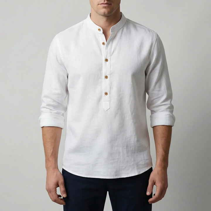 Briston - Camicia a maniche lunghe senza colletto stile Henley