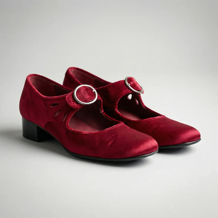 Buckova - Scarpa da donna con tacco basso e cinturino con fibbia
