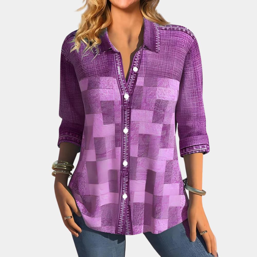 Blusa Casual Donna con Pattern a Check