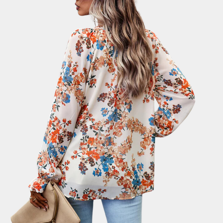 Floral blouse with V-neck for woman