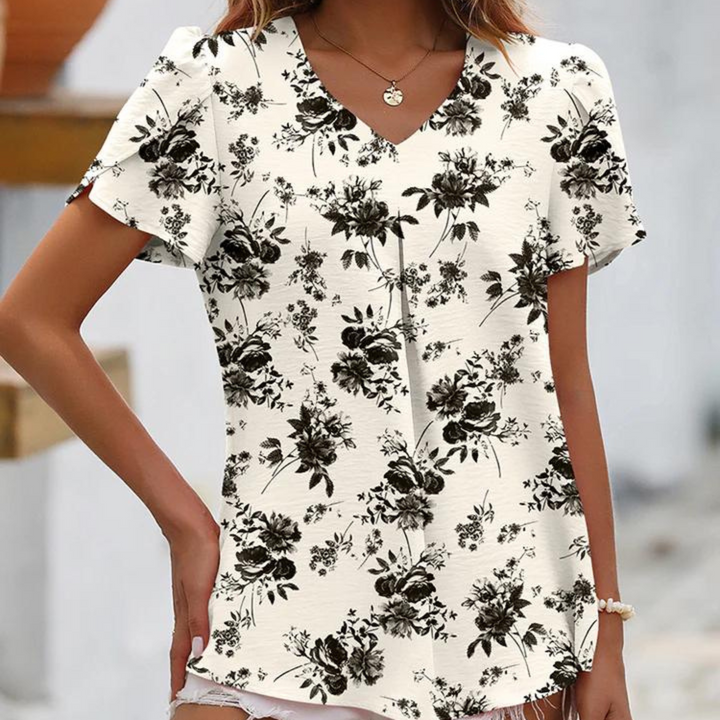 Floral chiffon blouse V-neck women's top