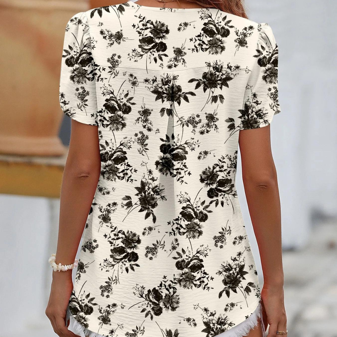 Floral chiffon blouse V-neck women's top