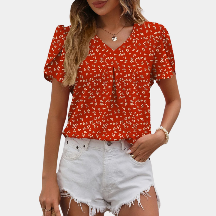 Floral chiffon blouse V-neck women's top
