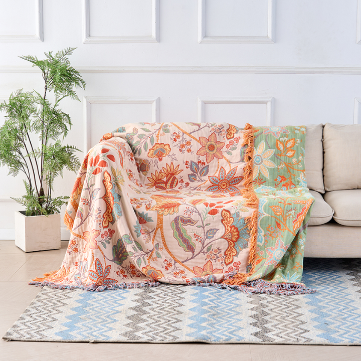 Rustic Blanket with Floral Fringes