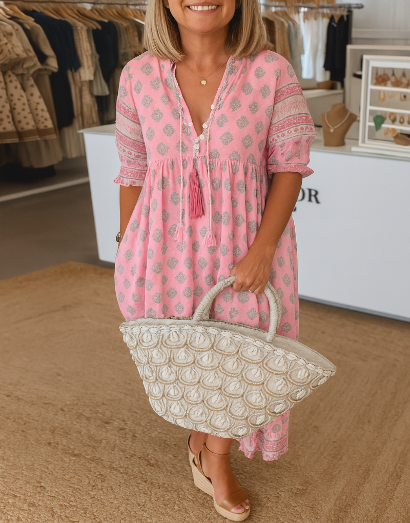 Bohemian dress with lantern sleeves