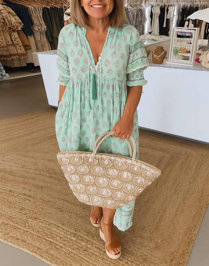 Bohemian dress with lantern sleeves