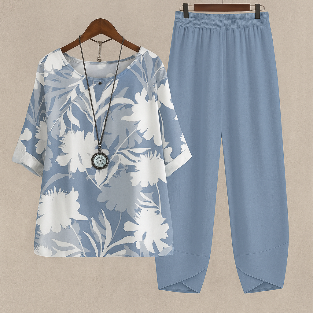 Set a Due Pezzi Elegante Florale Perfettamente Confortevole