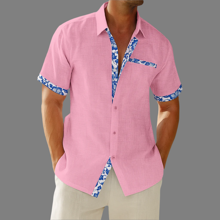 Breathable linen shirt with buttons and floral trims (pre-sale)