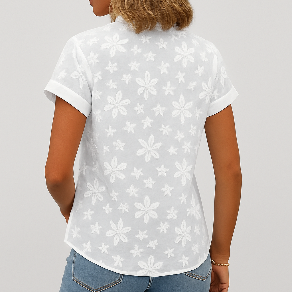 Short-sleeved blouse with floral pattern for women