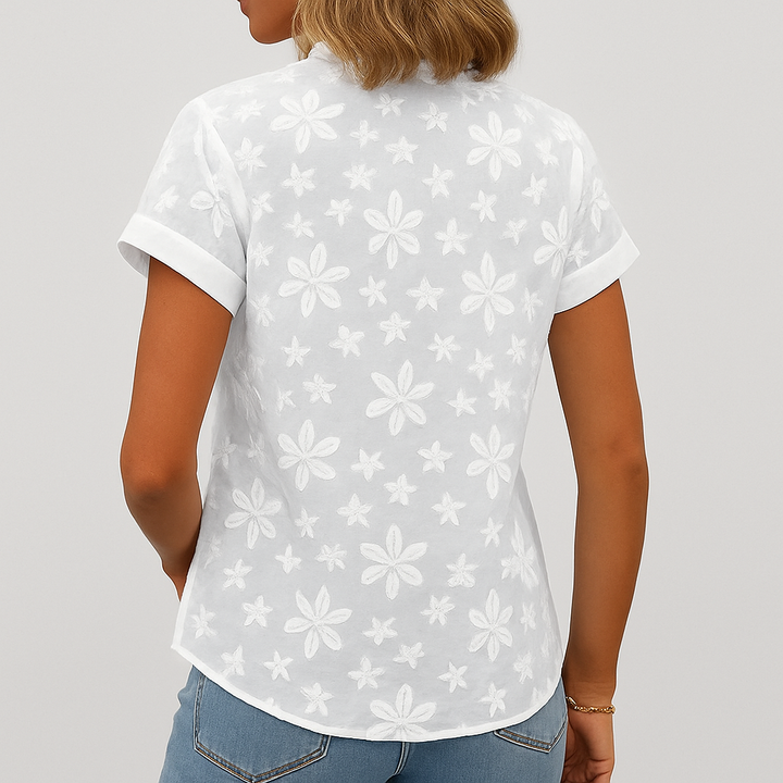 Short-sleeved blouse with floral pattern for women