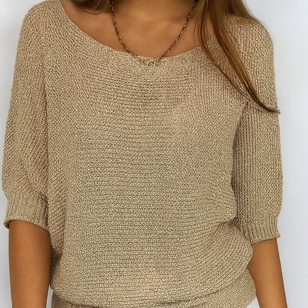 Maglione in Maglia Kaki con Scollo Rotondo e Maniche Corte – Stile Casual Quotidiano