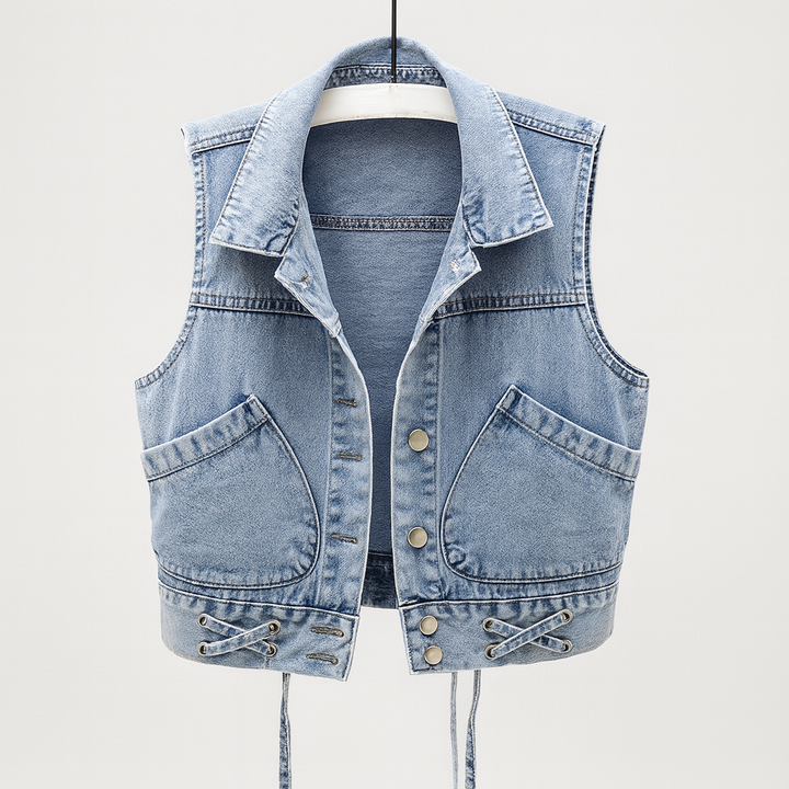 Gilet in denim leggero senza maniche da donna