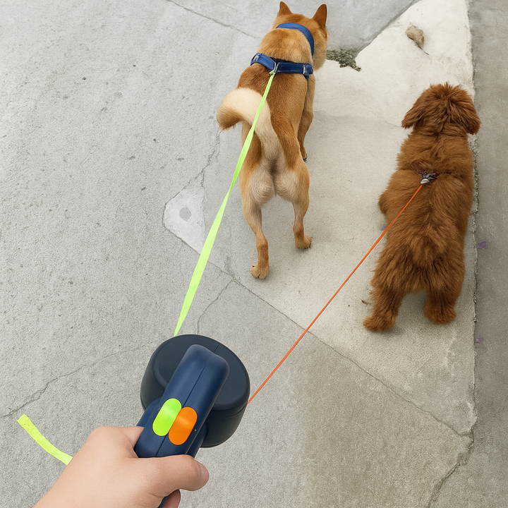 Guinzaglio retrattile doppio per cani con rotazione a 360°