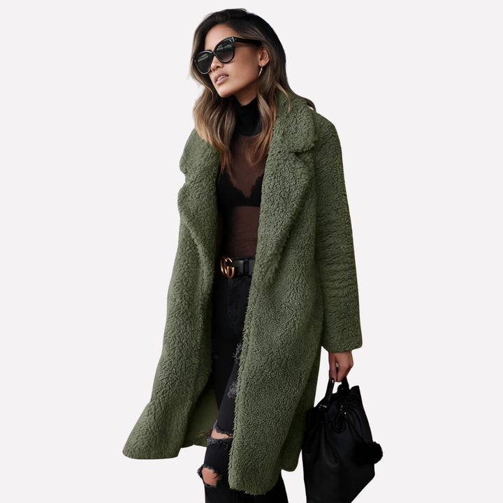 Long coat in teddy fabric for women