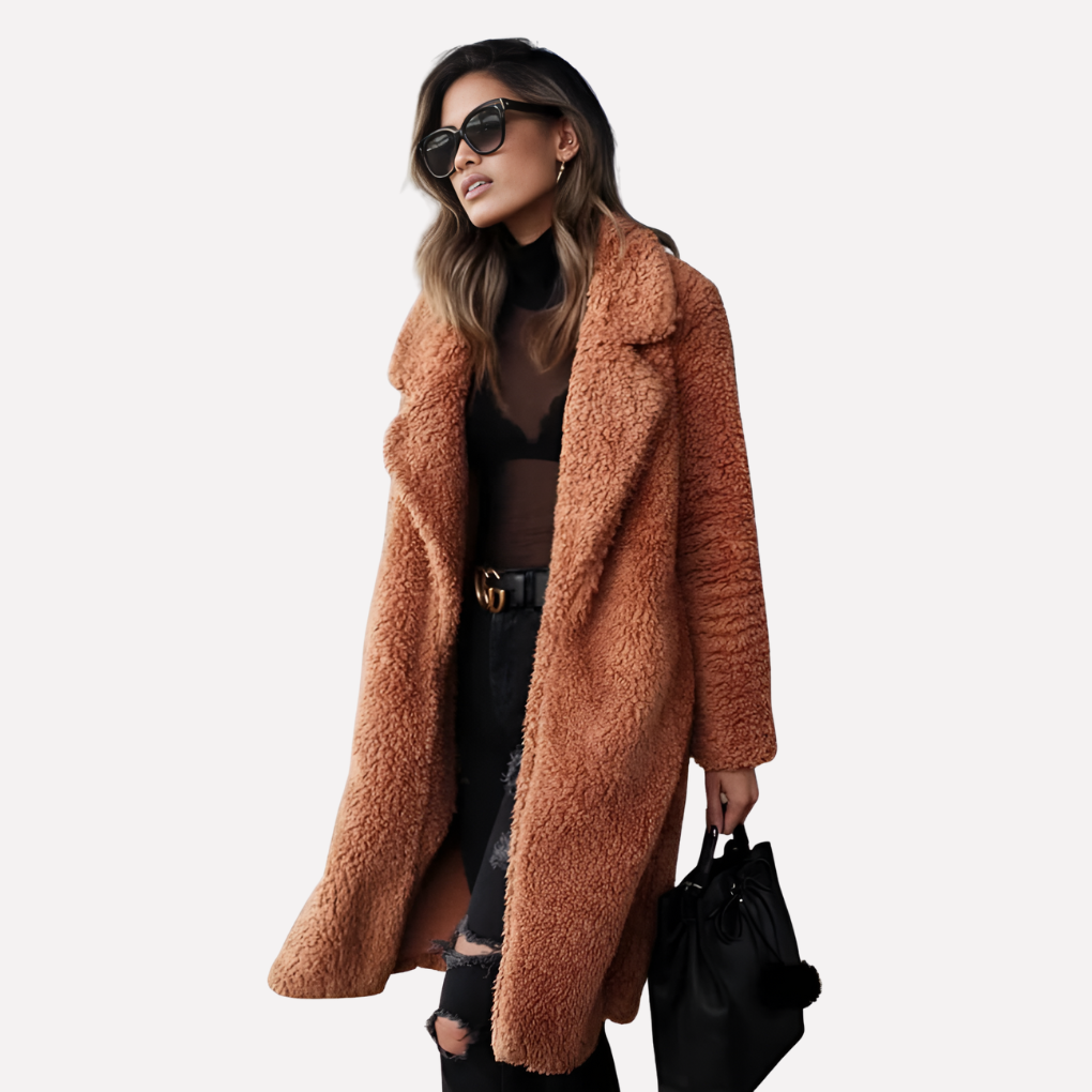 Long coat in teddy fabric for women