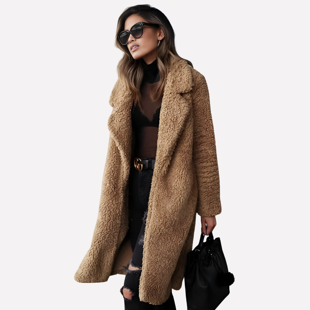 Long coat in teddy fabric for women