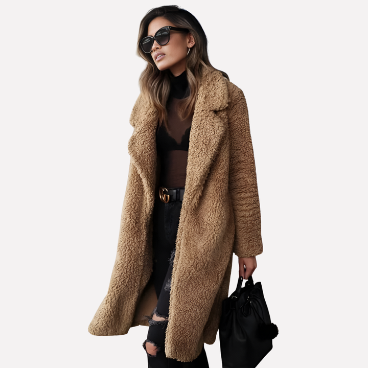 Long coat in teddy fabric for women