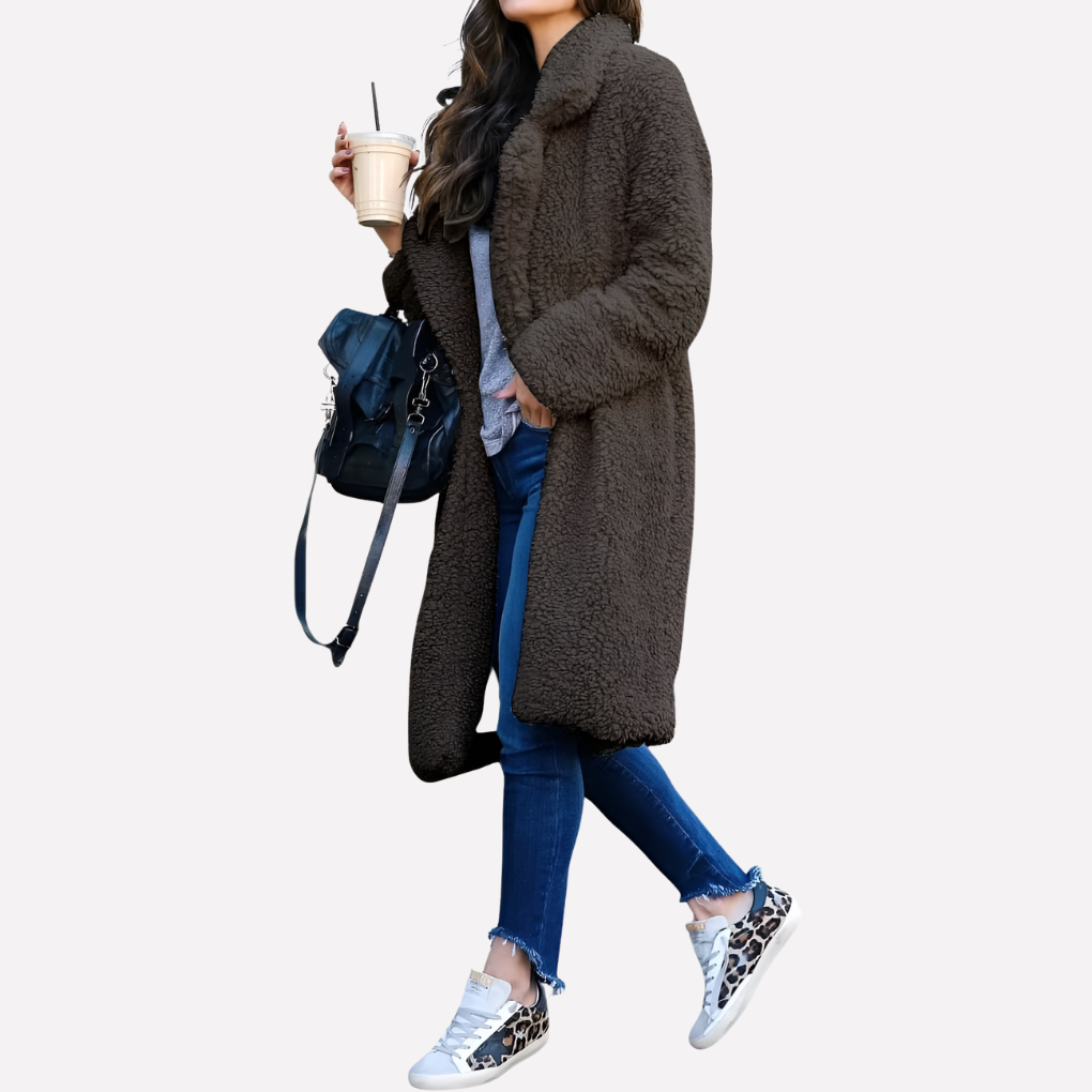 Long coat in teddy fabric for women
