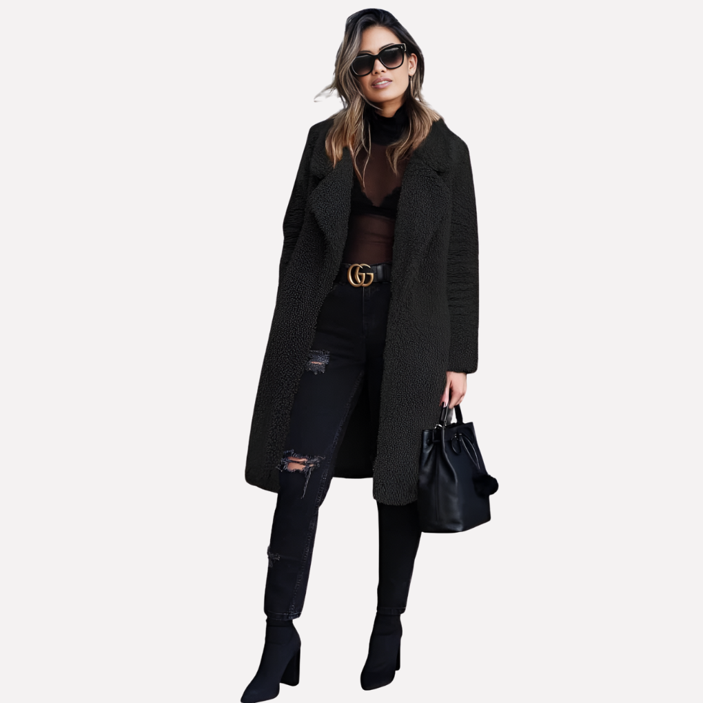 Long coat in teddy fabric for women