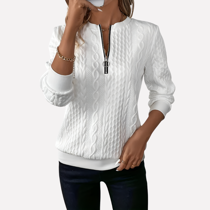 Women's Cable Knit Sweater with Zip Neck