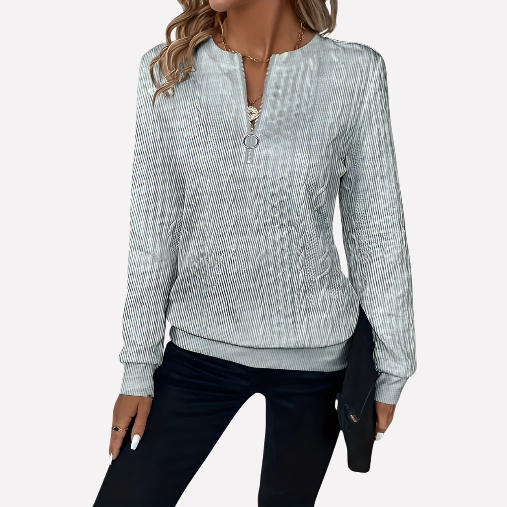 Women's Cable Knit Sweater with Zip Neck