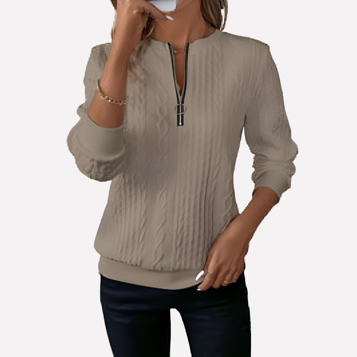 Women's Cable Knit Sweater with Zip Neck