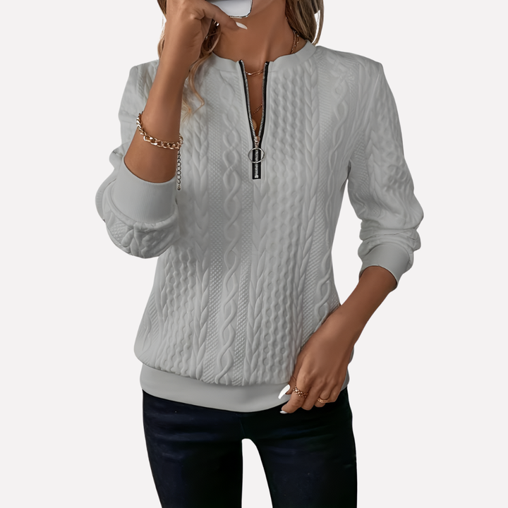 Women's Cable Knit Sweater with Zip Neck