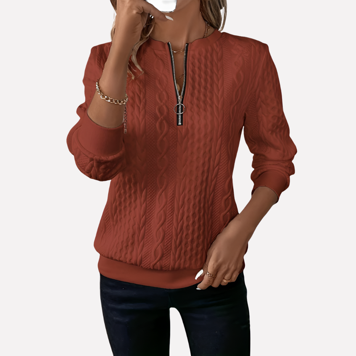 Women's Cable Knit Sweater with Zip Neck