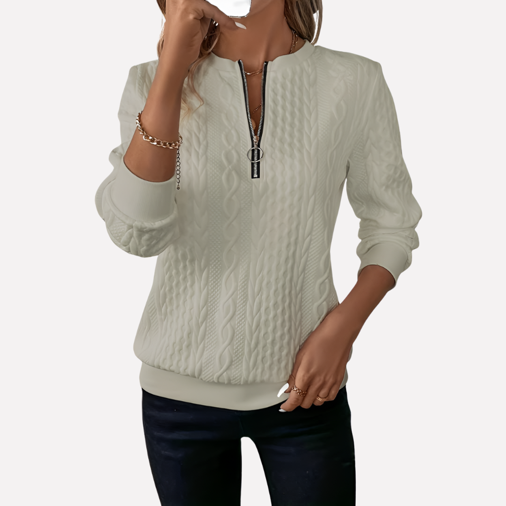 Women's Cable Knit Sweater with Zip Neck