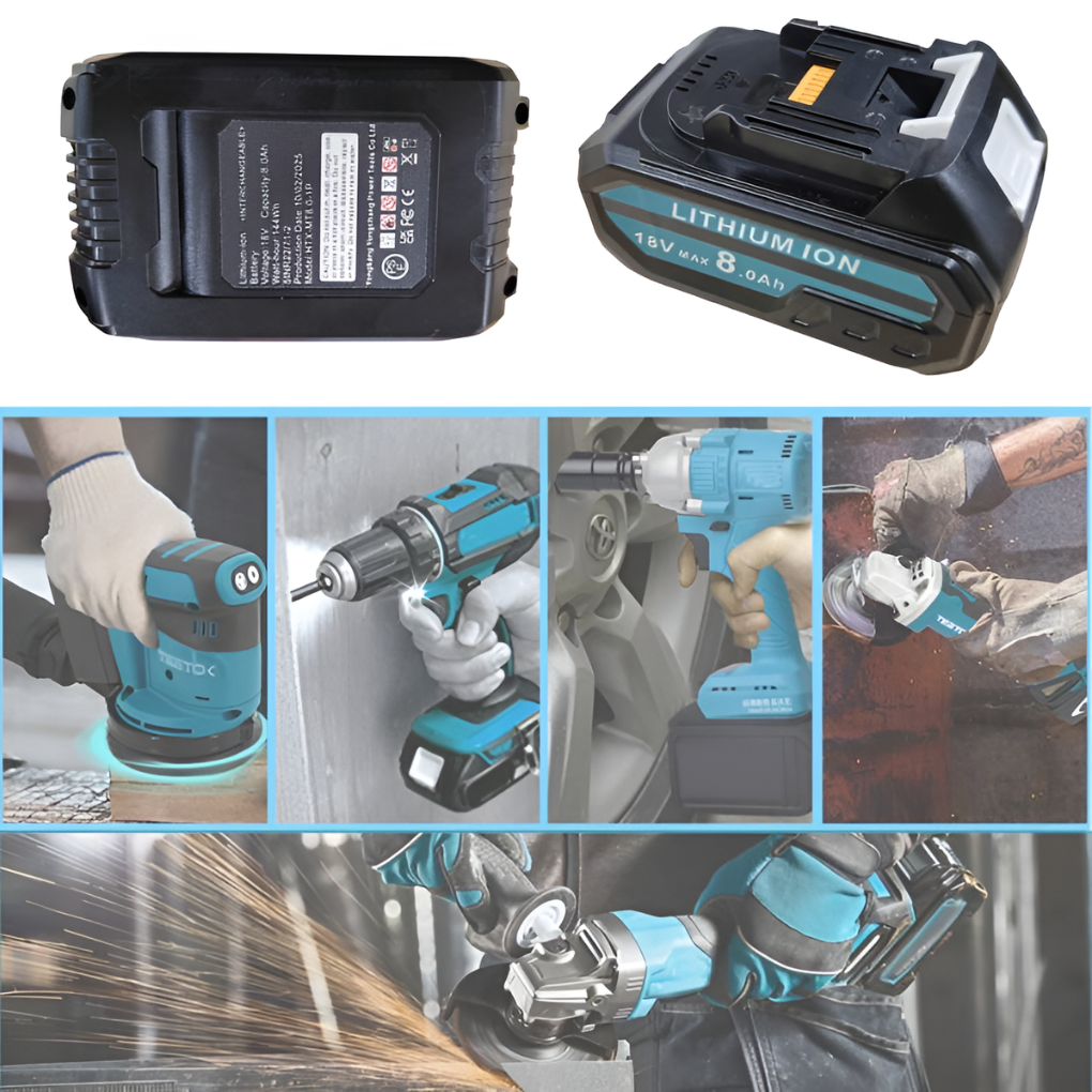 2 batterie di ricambio da 8,0 Ah e 18 V + caricabatteria