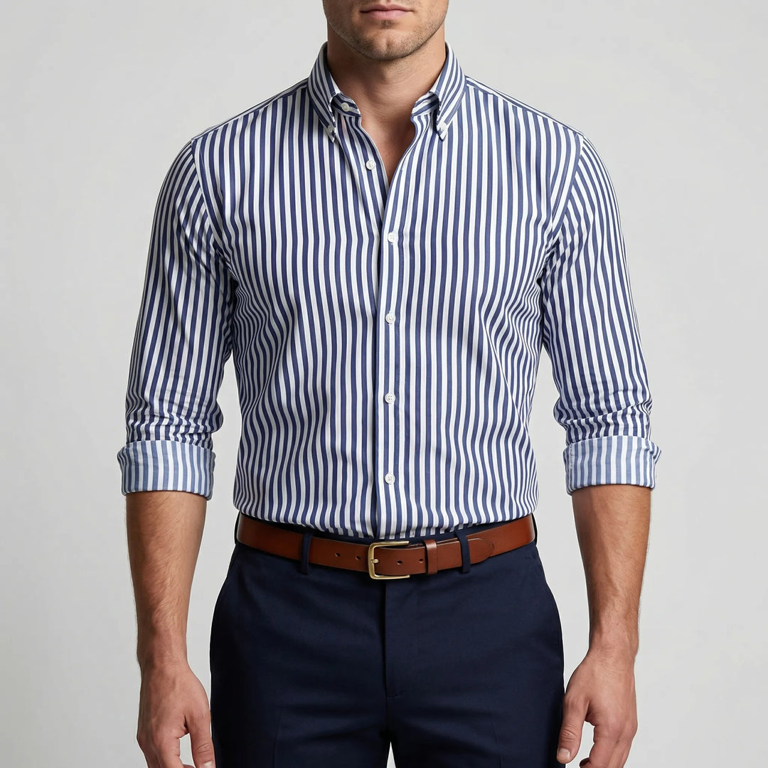 Claddurn - Camicia a maniche lunghe a righe con bottoni