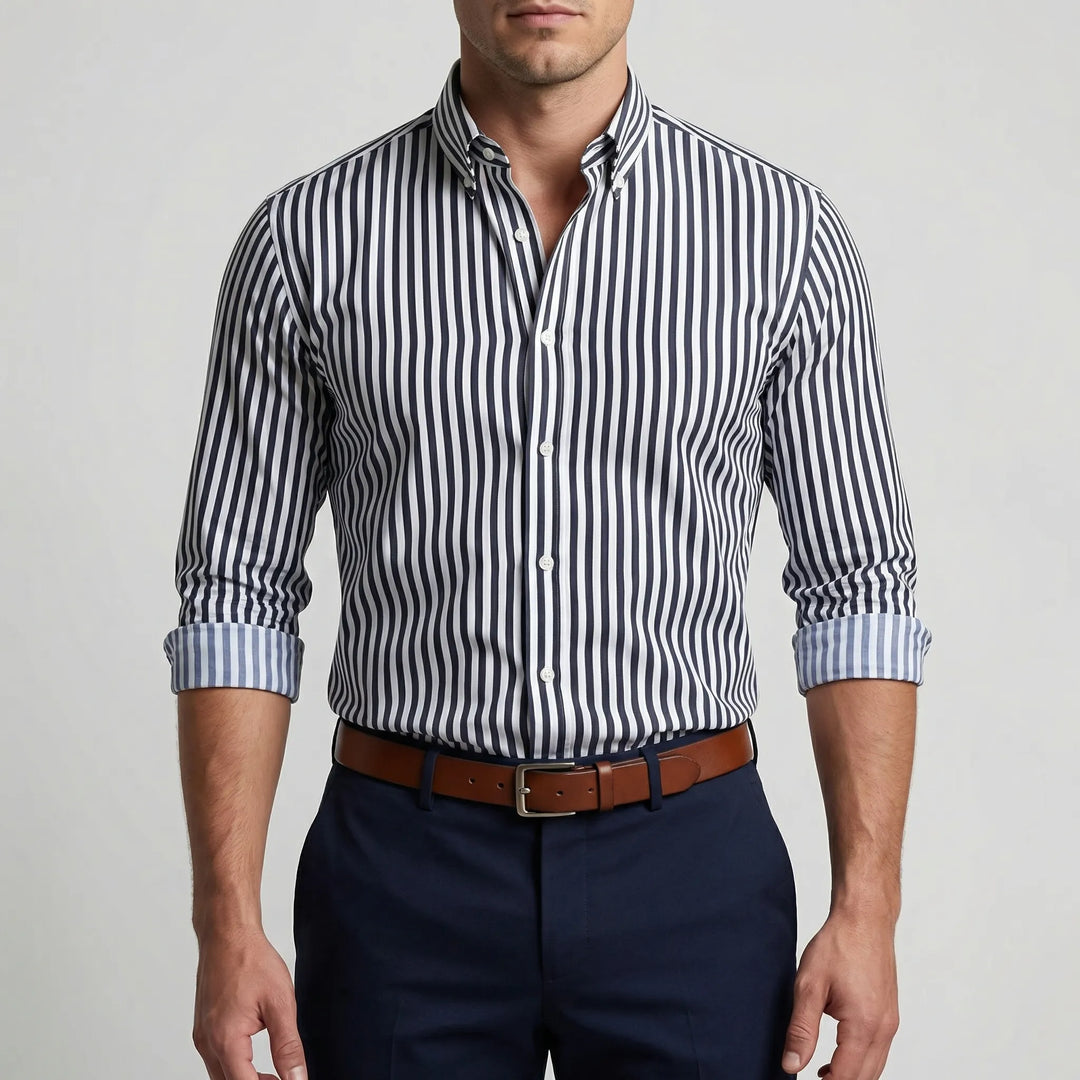 Claddurn - Camicia a maniche lunghe a righe con bottoni