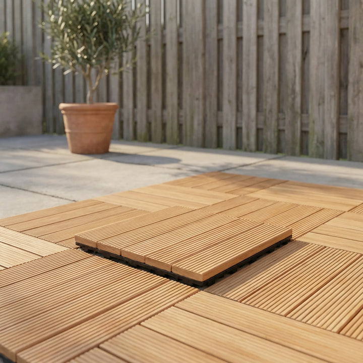 Deckora - Piastrelle per pavimenti esterni effetto legno ad incastro
