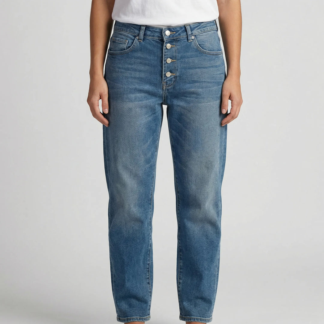 Deniflux - Jeans da donna a vita alta e gamba larga