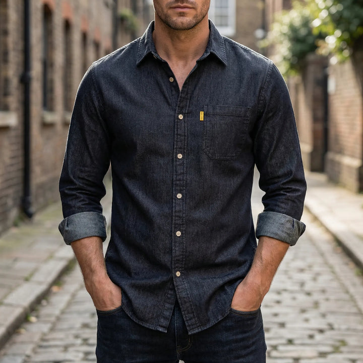 Denvoro - Camicia di jeans a maniche lunghe con bottoni sul davanti