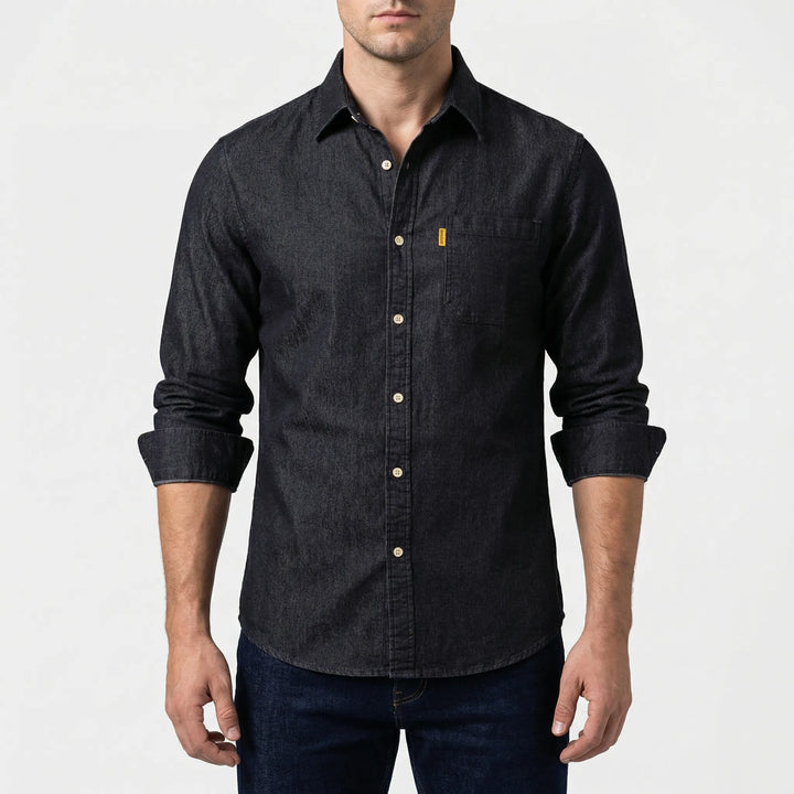 Denvoro - Camicia di jeans a maniche lunghe con bottoni sul davanti