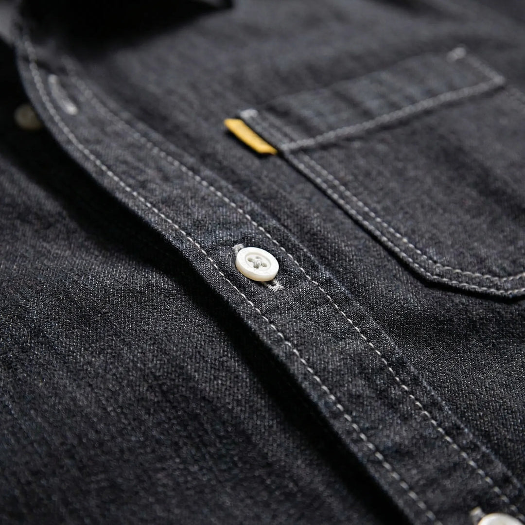 Denvoro - Camicia di jeans a maniche lunghe con bottoni sul davanti