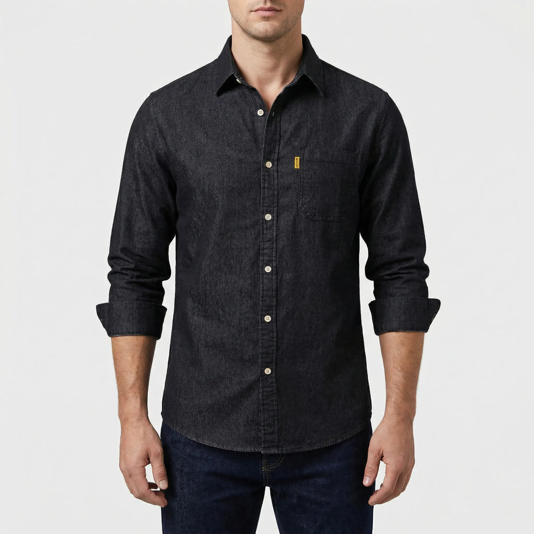 Denvoro - Camicia di jeans a maniche lunghe con bottoni sul davanti