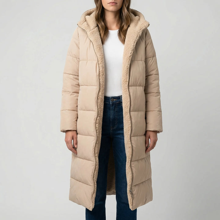 Dualvex - Cappotto invernale lungo reversibile con cappuccio