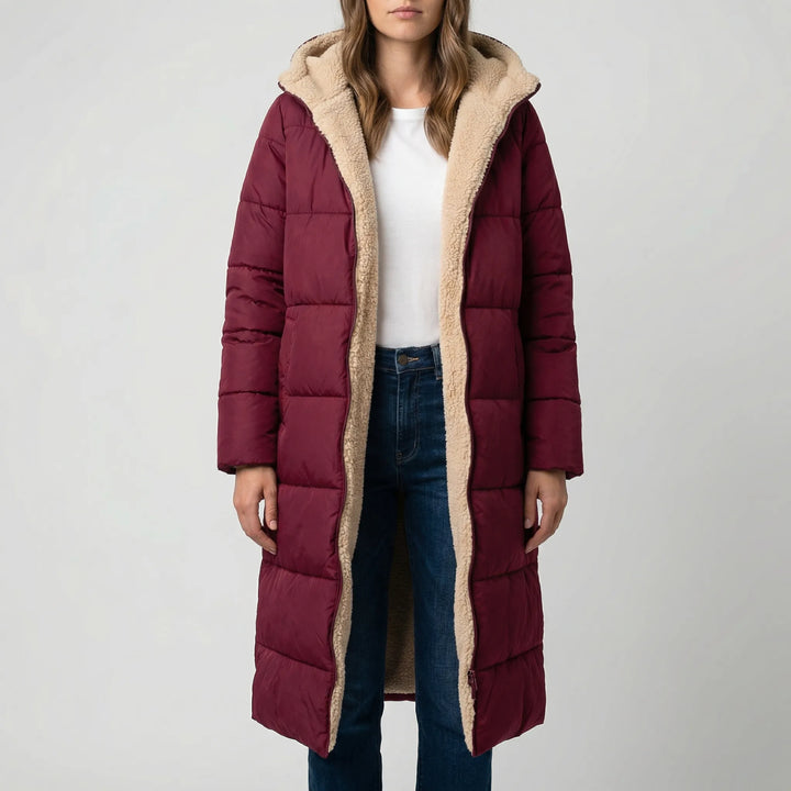 Dualvex - Cappotto invernale lungo reversibile con cappuccio