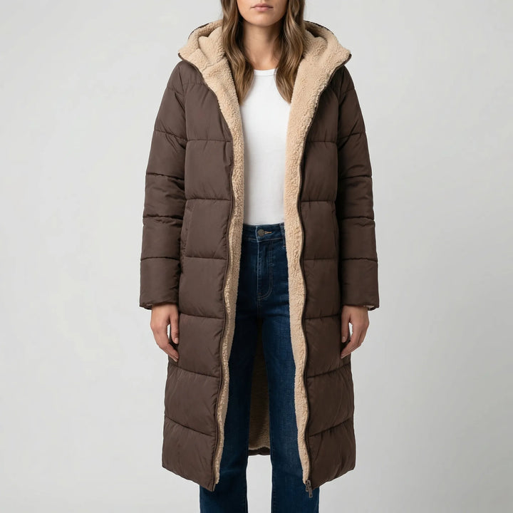 Dualvex - Cappotto invernale lungo reversibile con cappuccio
