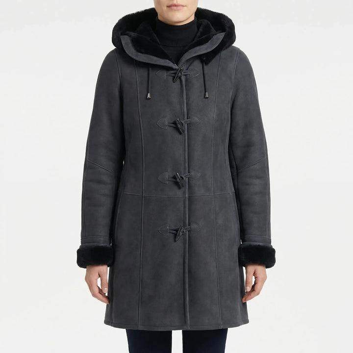 Duffelux - Cappotto a doppiopetto con cappuccio e chiusura a coulisse